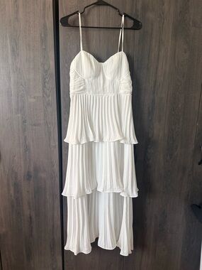 Lulu's White Pleated High-Low Tiered Spaghetti-Strap Dress